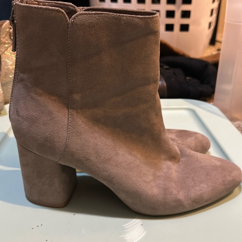 Old Navy Taupe Suede Block Heel Ankle Boots
